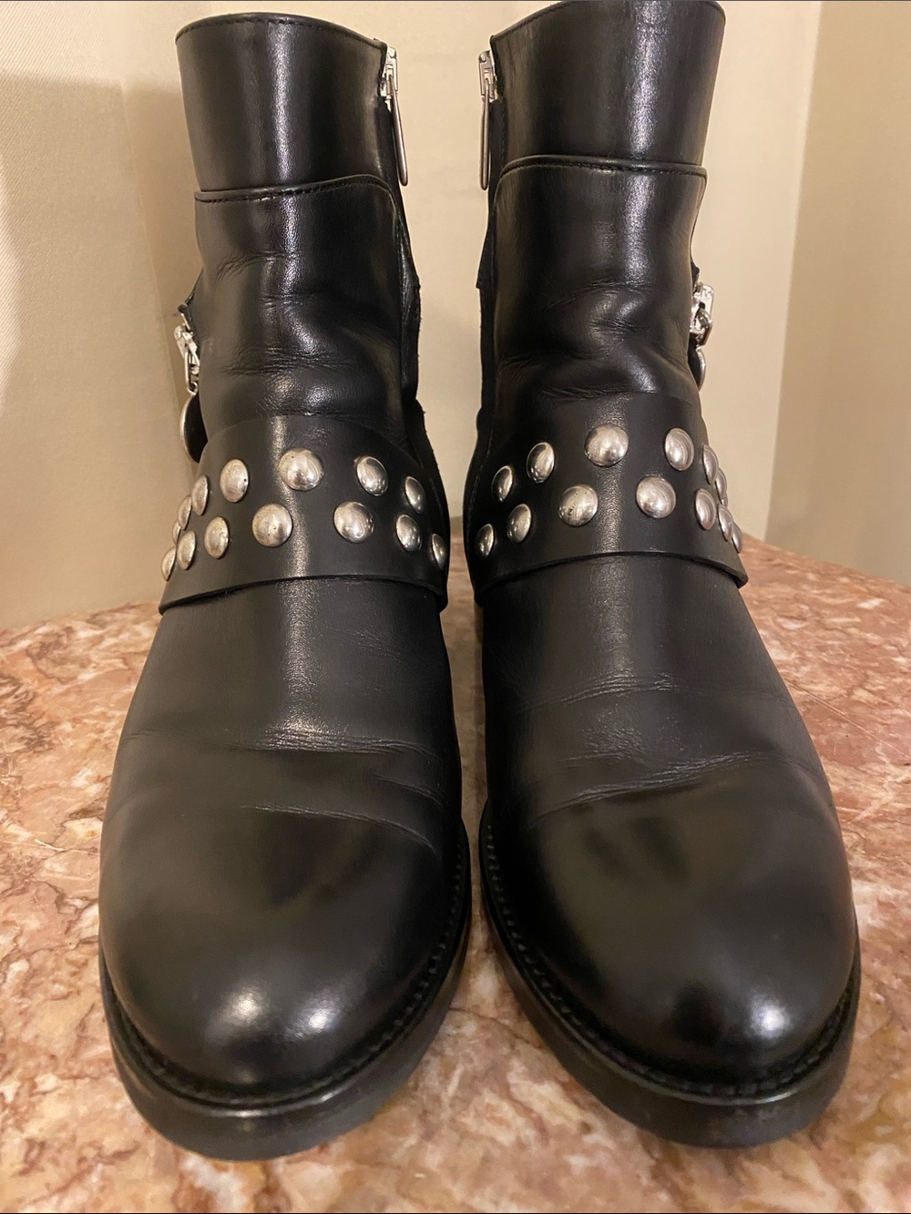 Capezzani Black Leather Ankle Booties with Silver Stud Accents made in Italy
